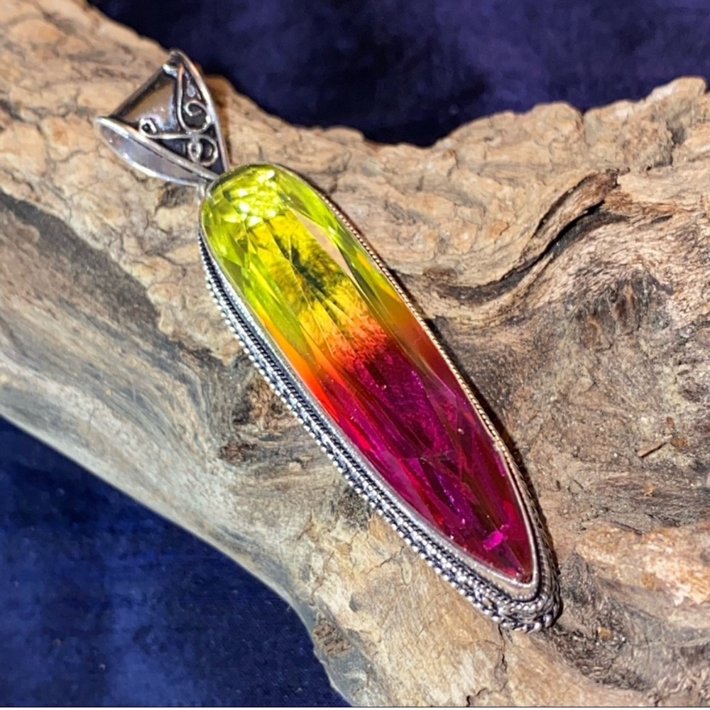 Vibrant Watermelon Ametrine Bi-color Statement Multicolor Pendant Necklace